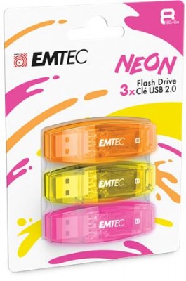 Pendrive, 8GB, 3 db, USB 2.0, EMTEC "C410 Neon", narancs, citromsárga, rózsaszín